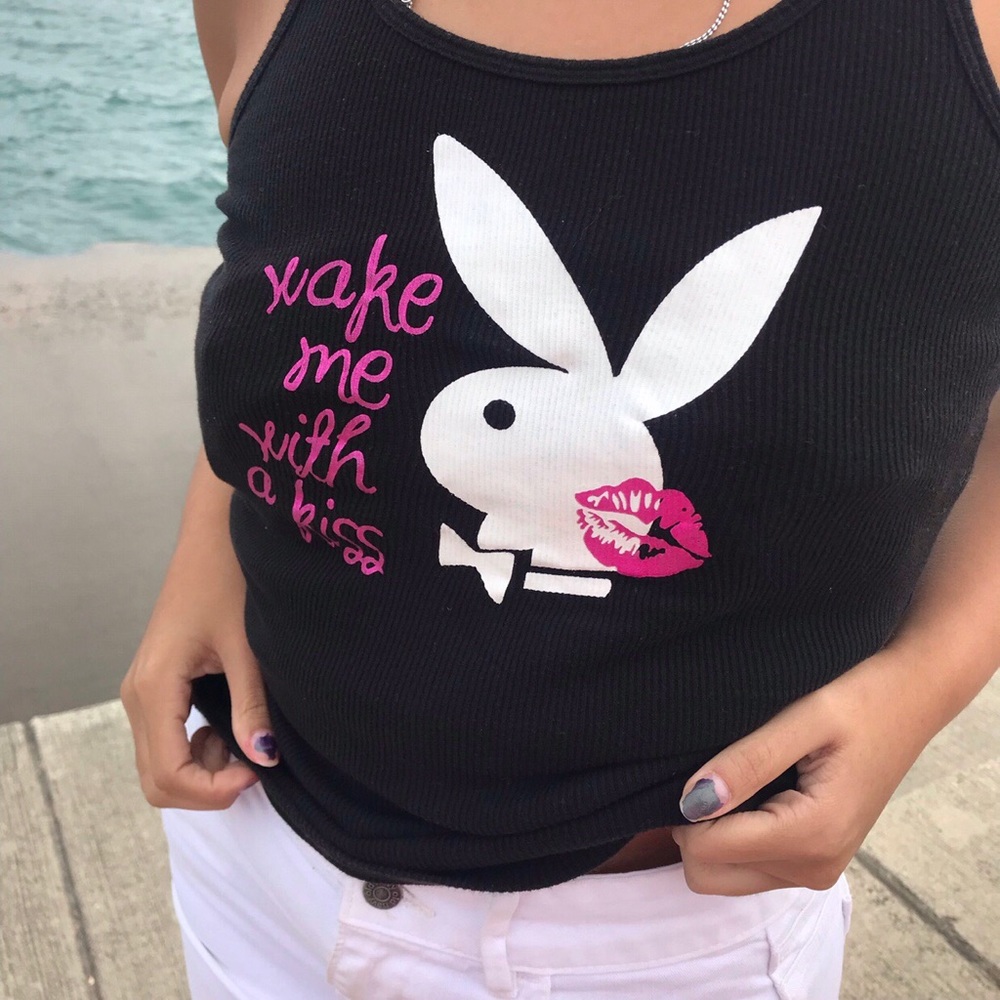 Black and pink playboy bunny pajama tank top